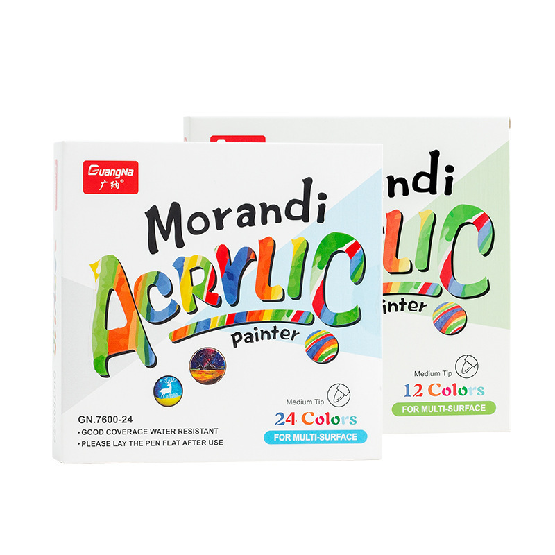 Guangna 7600 cabeza redonda de nylon Morandi color marcador acrílico a base de agua 12 colores 24 colores traje transfronterizo exclusivo