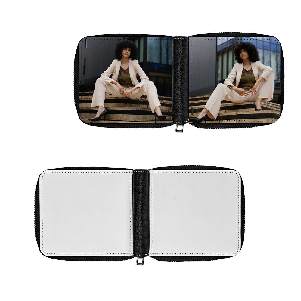 Venta directa de fábrica de sublimación de cuero con cremallera billetera con bolsa de monedas DLY material al por mayor