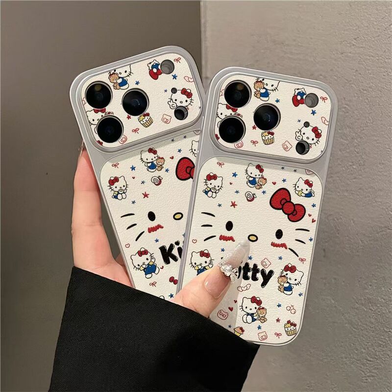 Little Bear Blush Kitty Cat Phone Case Suitable for iPhone 17 Pro Max 16/15/14/13 Leather Texture 12/11