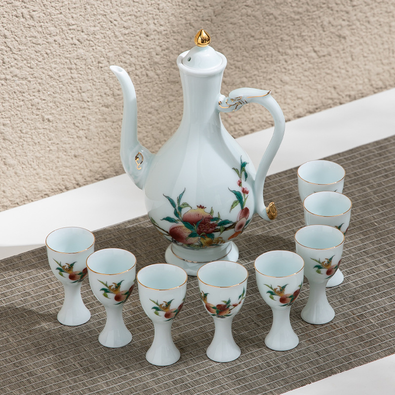 家用酒壶陶瓷倒长嘴大号分酒器仿古风白酒酒店用品白酒杯酒具礼盒