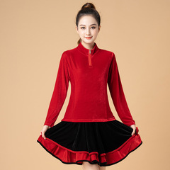 Luoshen square dance costume gold velvet suit autumn and winter new splicing sports fitness thickened dance suit skirt pants for women