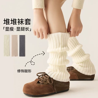 针织袜套白色袜子女春秋小腿袜雪地靴腿套秋冬保暖加厚堆堆袜秋季