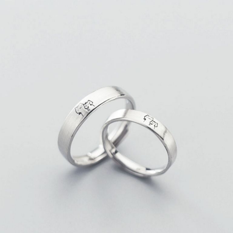 Cobre blanco puro dos pequeño gato anillo pareja anillo par personalidad moda 520 regalo para novia