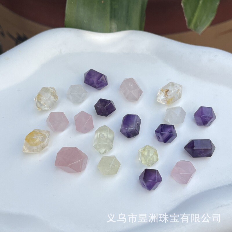 Manufacturer Wholesale Natural Amethyst Rose Quartz Double Pointed Faceted Beads Rubik's Cube Loose Beads Bracelet Necklace DIY Jewelry Accessories