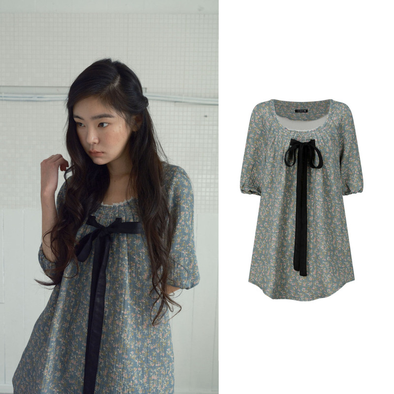 Korean niche design colocynth same style 26 autumn Japanese retro bow-tie loose dress Korean niche design colocynth same style 26 autumn Japanese retro bow-tie loose dress