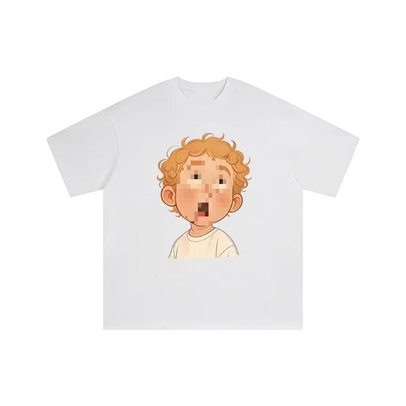 Pure Cotton Summer American-Style Cartoon Blonde Boy Print Loose Casual Couple Short-Sleeved T-Shirt Top