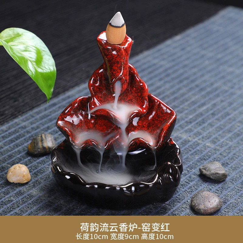 Ceramic Backflow Incense Burner, Lotus Inverted Design, Decorative Buddha Incense Holder