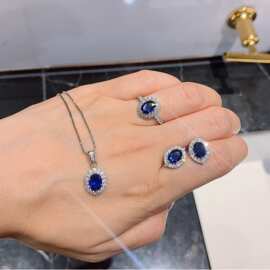 庄生生珠宝厂家批发外贸欧美仿真蓝玻璃彩宝耳钉耳环吊坠首饰套装