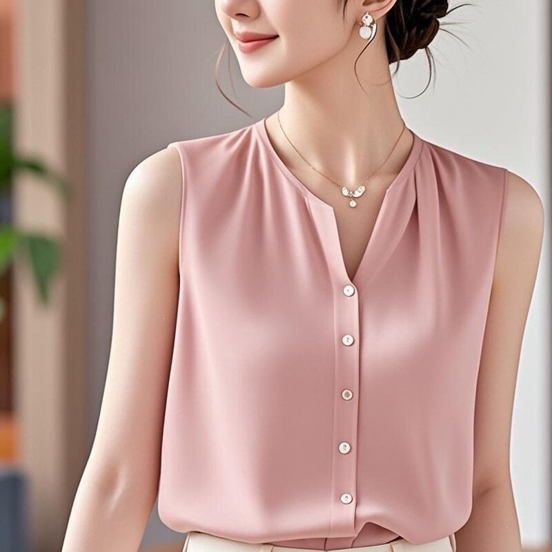 Retro Casual V-Neck Sleeveless Shirt for Women with Unique Niche Design, Loose Fit, Plus Size, Fashionable and Stylish Retro Casual V-Neck Sleeveless Shirt for Women with Unique Niche Design, Loose Fit, Plus Size, Fashionable and Stylish