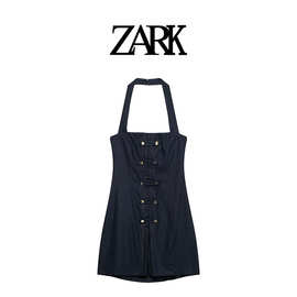 ZARK 欧美新款时尚气质绳结扣挂脖领短连衣裙 跨境外贸女装批发