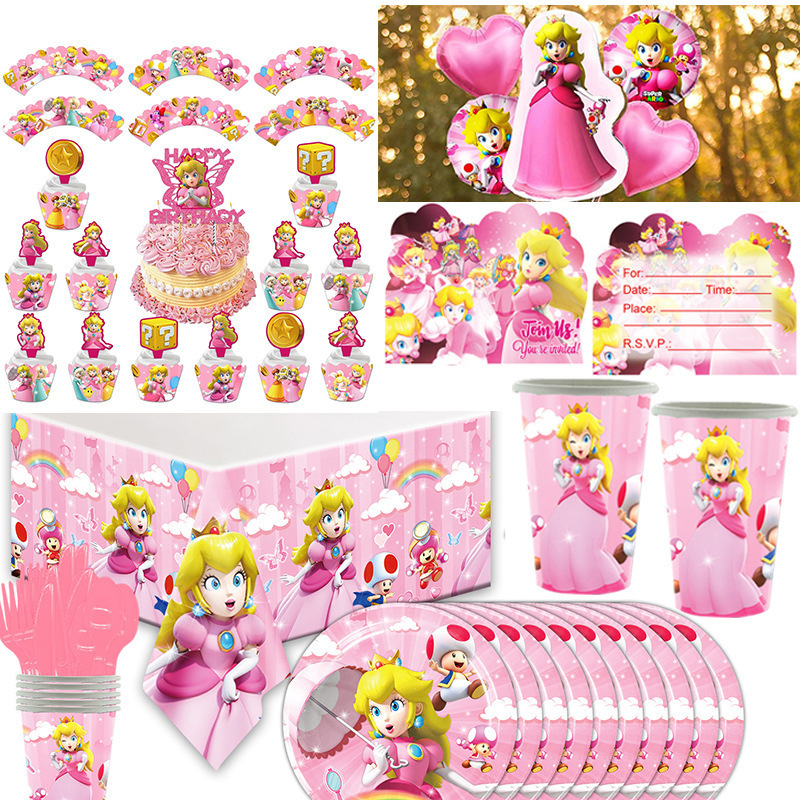 Princess Peach Party Decoration Invitation Card Cake Decor