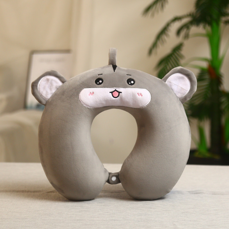 Almohada de viaje en forma de U, almohada cervical de espuma viscoelástica para avión, coche, masaje, portátil, almohada de cuello tipo muñeco