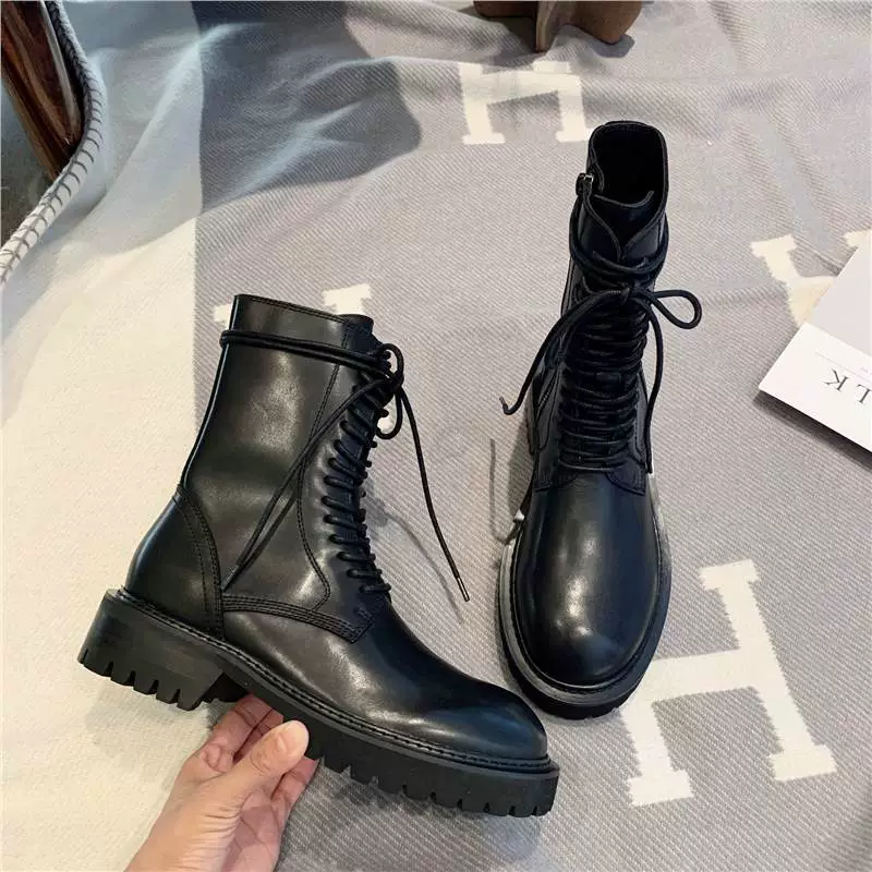 Новая модель 2025 года, оптовая продажа, круглый носок, шнуровка, боковая молния, британские высокие кроссовки, легкая толстая подошва, ANN, натуральная кожа, 14 отверстий