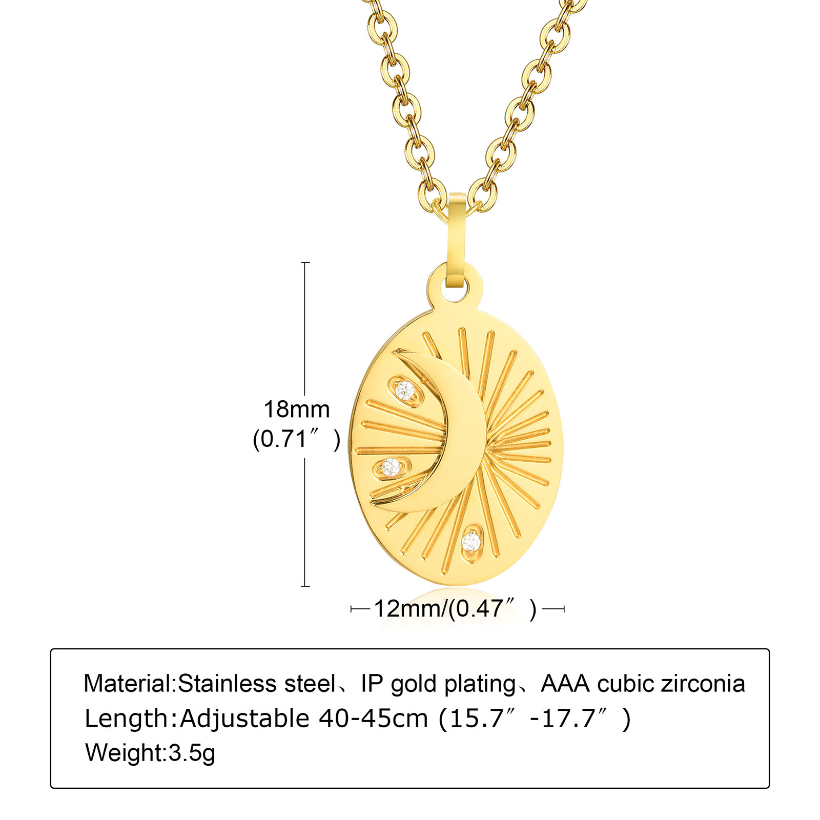 Fashion Round Moon Stainless Steel Plating Inlay Zircon Pendant Necklace 1 Piece
