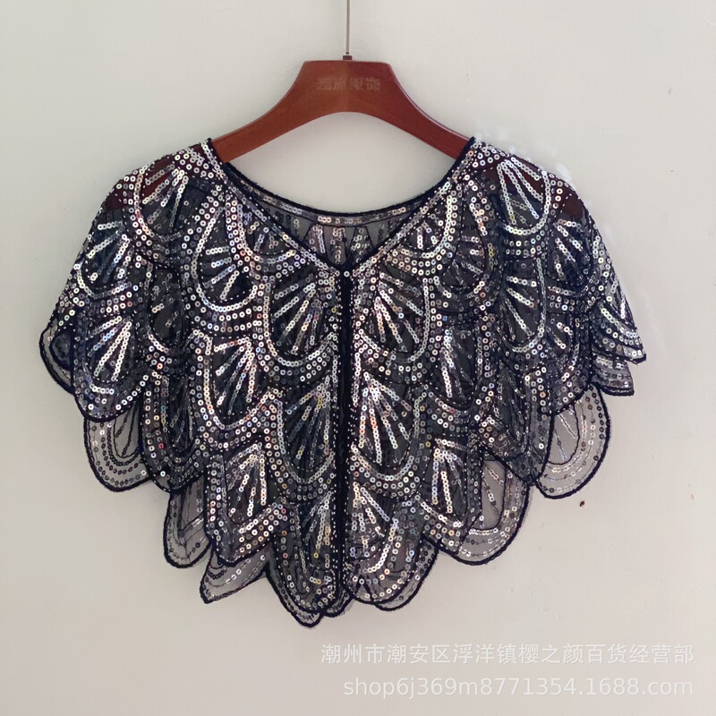 In-Stock Sequin Shawl Evening Dress Party Dinner Qipao Outerwear Cross-Border European and American Hot-Selling Cape Short Coat