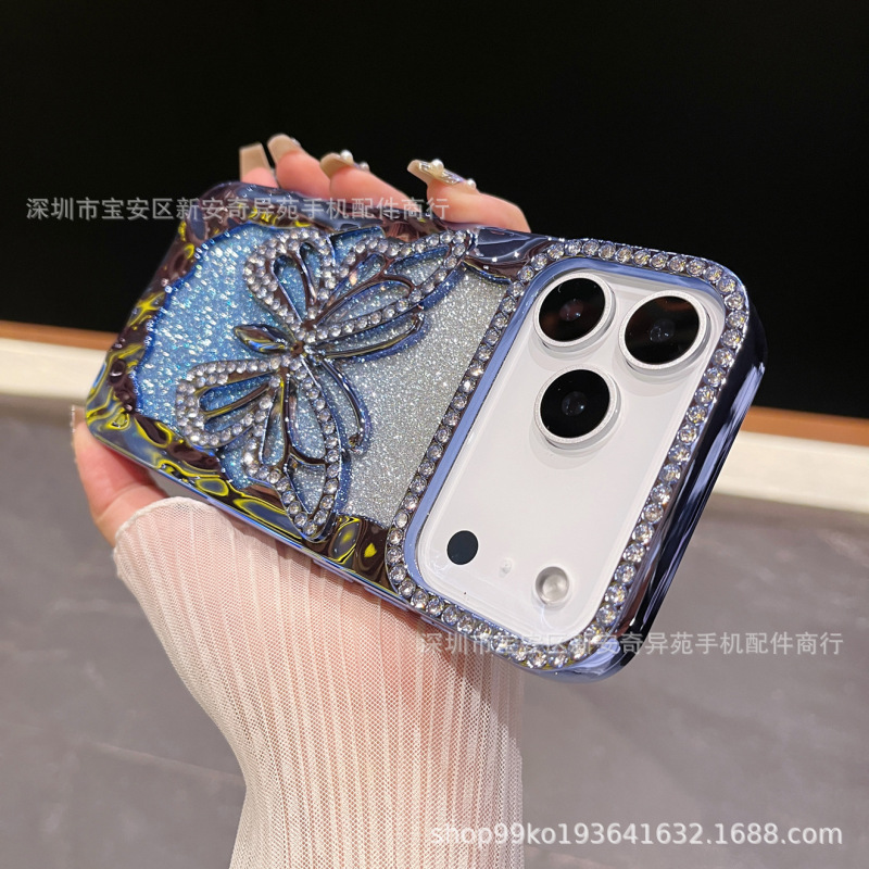渐变闪粉镂空电镀蝴蝶软壳高级感适用iPhone17Promax苹果16手机壳|undefined