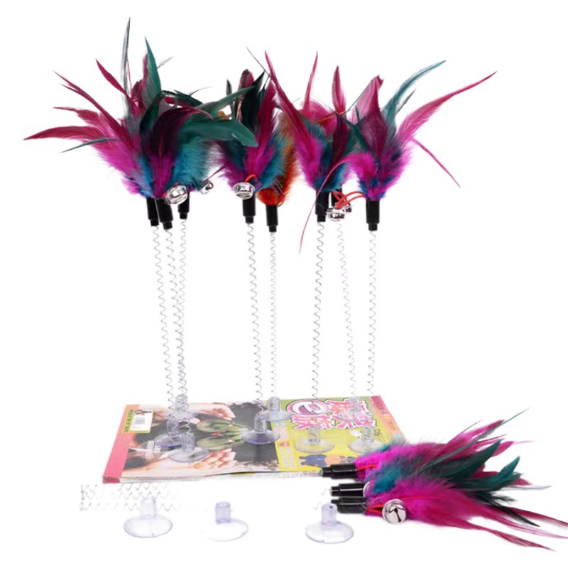 Колокольчик перо дразнит кошачий палочка оптовая игрушка для домашних животных кошачий мех кролик дразнящий кошачий стержень присоска качка пружинный кошачий игрушка