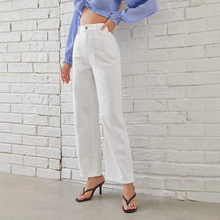 New Amazon Aliexpress Cross-Border European and American Women's Jeans Women's High-Waisted Slim Straight Denim Trousers Hot Style