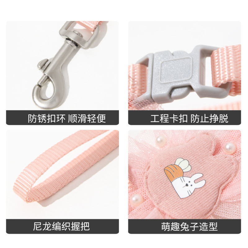 Imitación de nylon encaje conejo en forma de I gato correa de pecho anti-rotura perno gato cuerda al por mayor