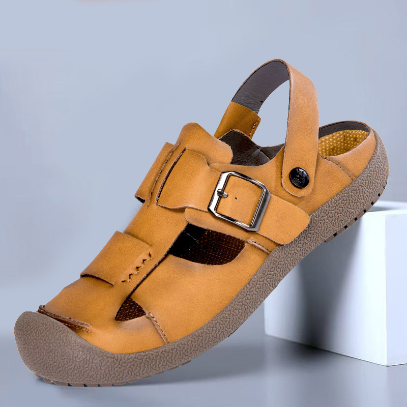 Sandalias explosivas de piel de camarón transfronterizo para hombres 2025 nuevos zapatos de playa de verano para hombres zapatos de hombre de doble uso más tamaño 47