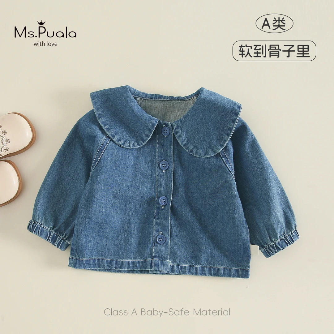 Autumn New Style Kitty Cat A-Class Children's Clothing Trendy Cartoon Bowknot Cat Ear Denim Jacket for Infants and Young Children