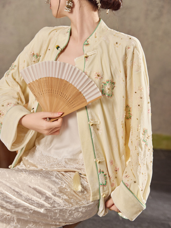 新中式绣珠丝绒刺绣盘扣上衣女国风时尚高级秋季新款外套女 N7041|undefined