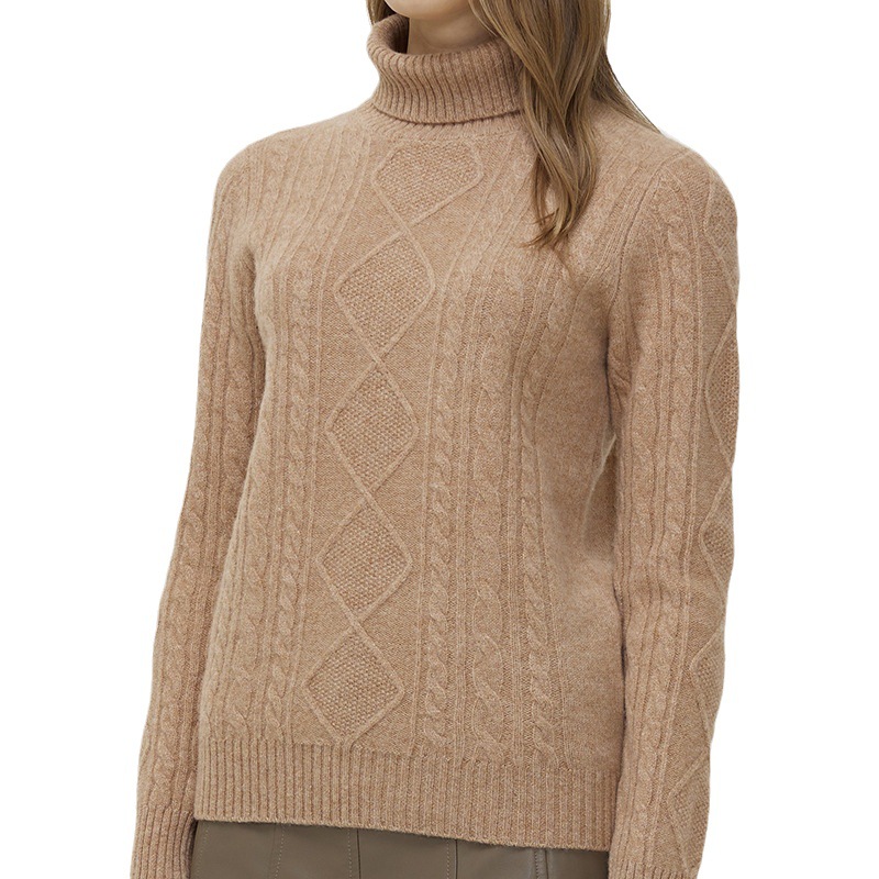 Suéter de lana para mujer, otoño e invierno, jersey de cuello alto, talla grande, grueso, sencillo y versátil, suéter con patrón trenzado, estilo británico.