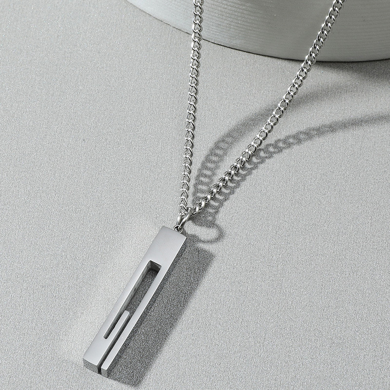 New Simple Stainless Steel Back-shaped Pillar Pendant Couple Sweater Chain display picture 2