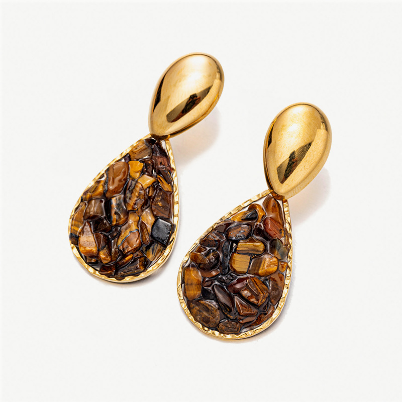 Taina pendientes de resina de piedra natural ojo de tigre pendientes de piedra de nicho femenino diseño pendientes de cristal diamantes estilo europeo y americano