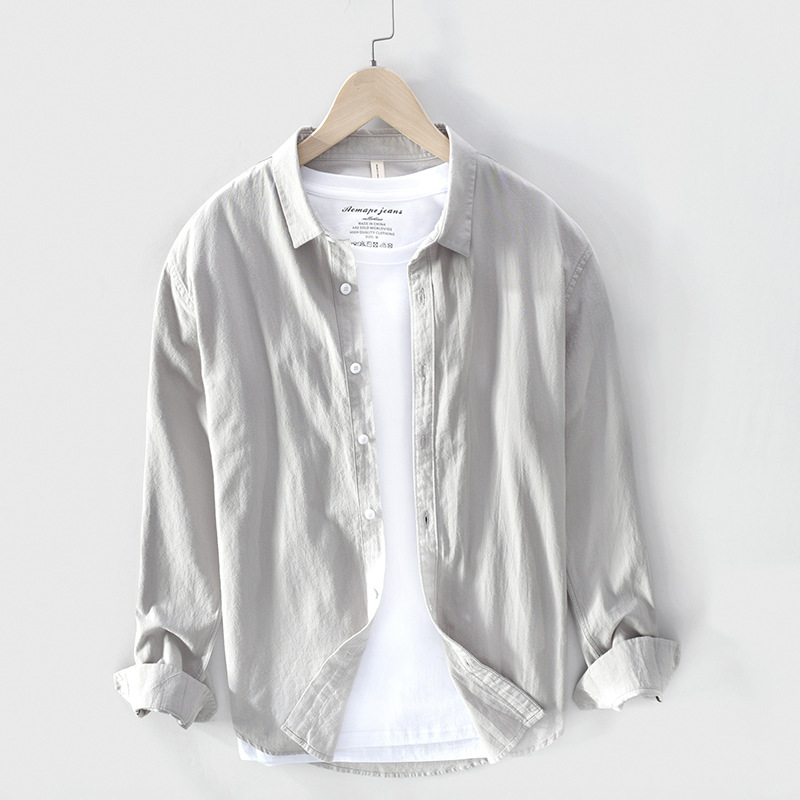 748 camisa de hombre de color sólido simple Camisa de algodón retro ligero entrega de una pieza