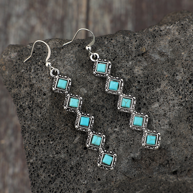 All Seasons Season Women's Gender 1 Pair Retro Ethnic Style Geometric Plating Alloy Turquoise Drop Earrings