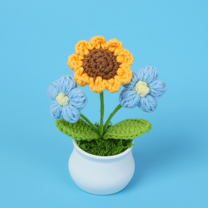 完成品クロスボーダーニットウールひまわり鉢植え造花研究デスクトップ装飾品卒業子供の日の小さなギフト|undefined
