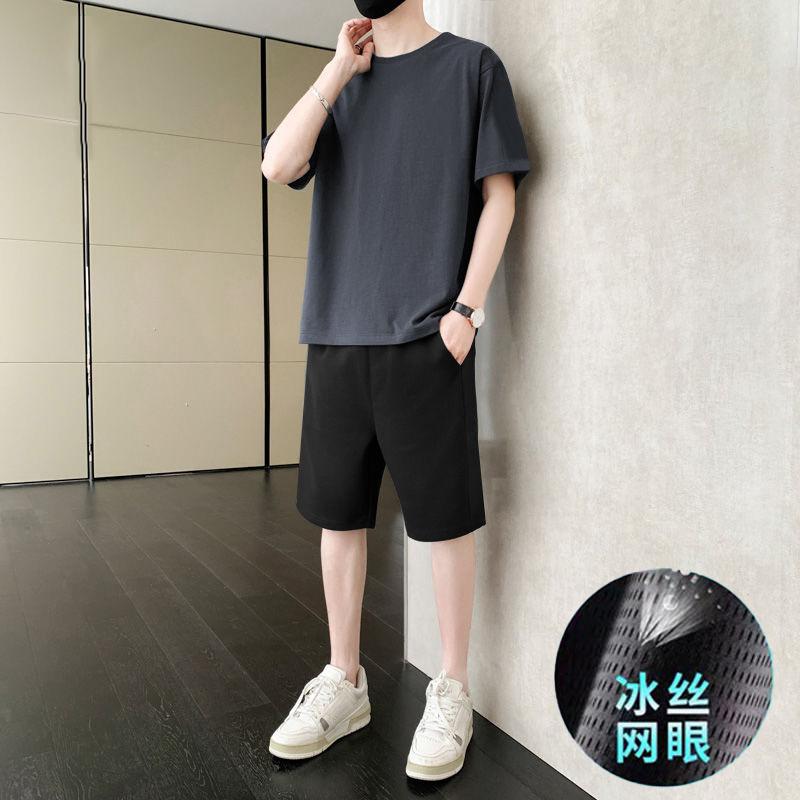 Quick-drying Sports suit Men's Summer Thin Stretch Running Fitness Quick-drying Clothes Men's Ice Silk Mesh Short-sleeved Shorts