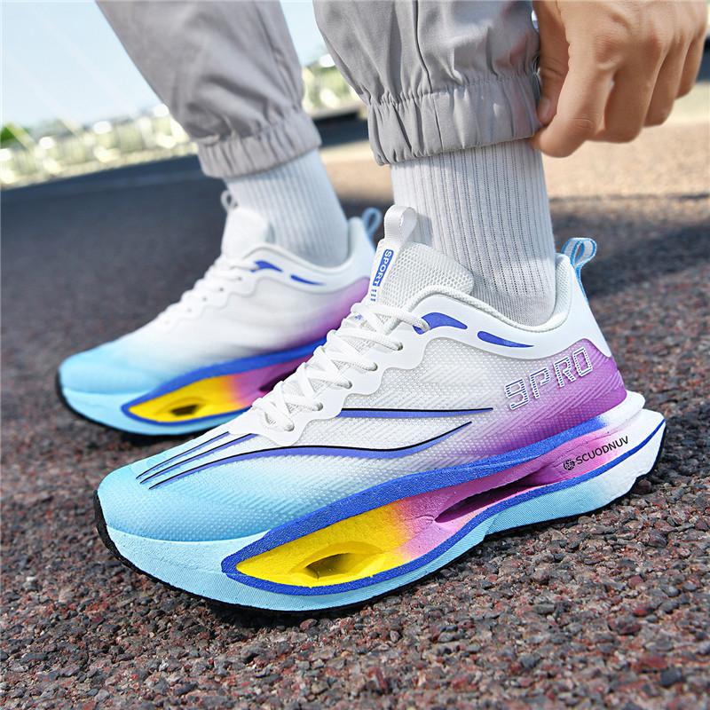 Cross-Border New Men's Shoes, Trendy Men's and Women's Running Shoes, Double-Layer Carbon Plate Sports Shoes, Men's Youth Physical Test Shoes, Training Shoes