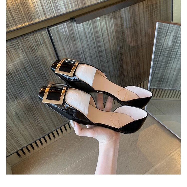 스팟 초 헤어! 포도 엄마 같은 신발 클래식 RV 스퀘어 버클 플랫 얕은 우아한 작은 스퀘어 헤드 통근 신발