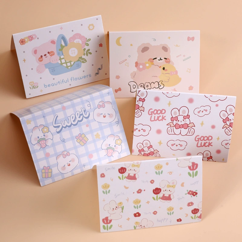 Мультяшный свежий INS ветер маленький медведь кролик складное сообщение поздравительная открытка ко дню рождения универсальная маленькая открытка