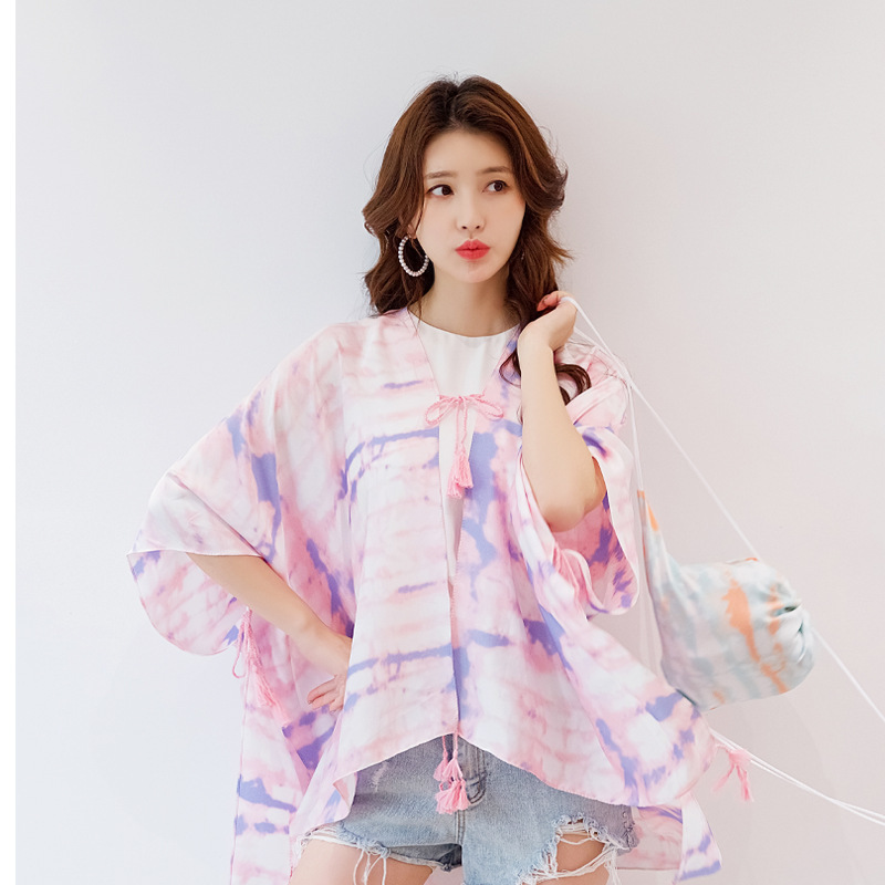 2021 European and American cross-border summer travel sunscreen shawl backpack cool short pink beach cardigan blouse for women 2021 European and American cross-border summer travel sunscreen shawl backpack cool short pink beach cardigan blouse for women