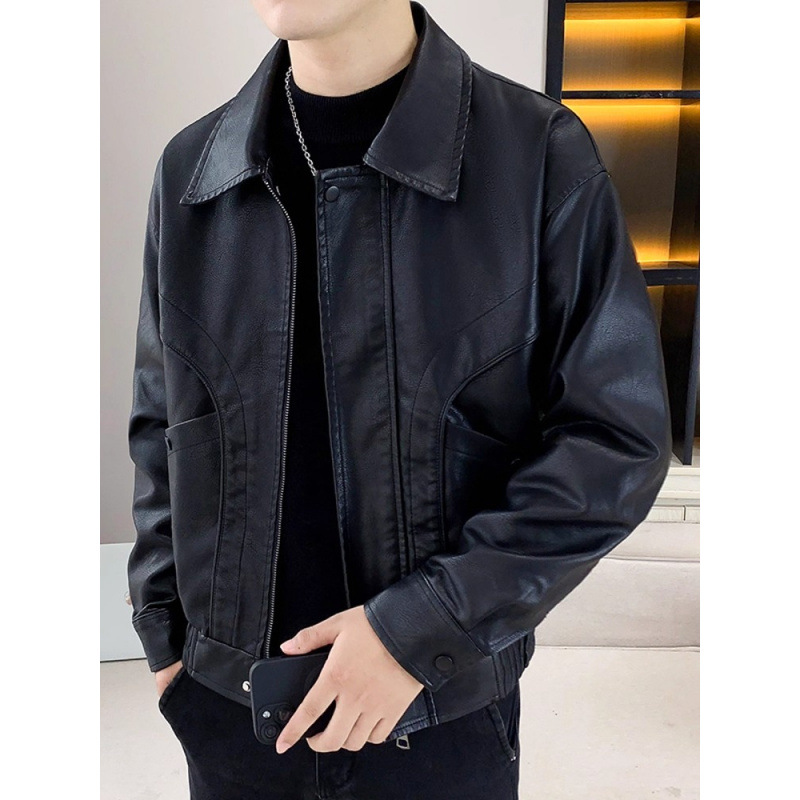皮衣外套男士春秋冬季2025新款油蜡男生复古机车皮夹克男款男装潮