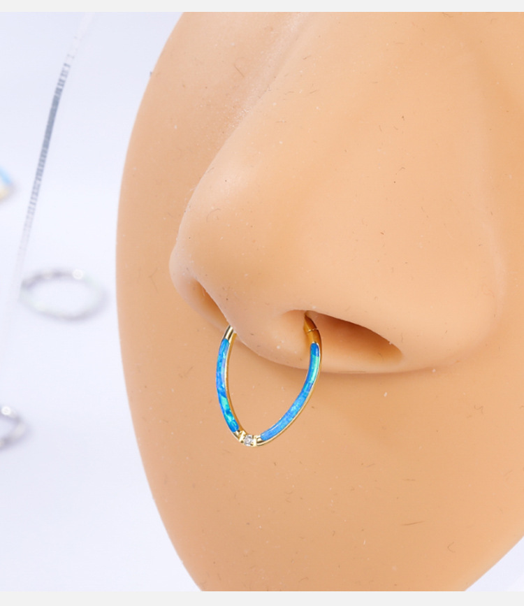 Personalized Titanium Steel Opal Lip Ring Horseshoe Nose Septum Ear Bone Piercing Jewelry Gold detail image 9