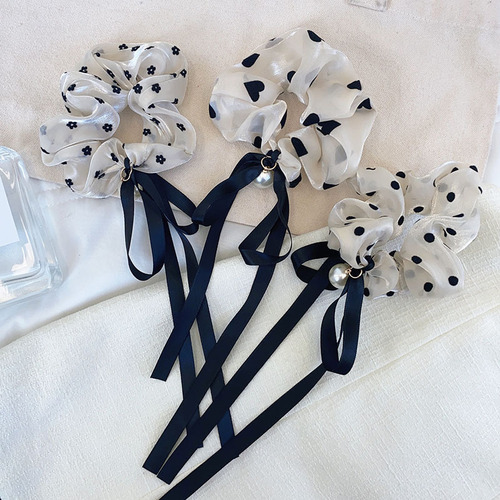 Bow headdress, small tassels, pearl mesh, large intestine hair band, headband, ball, scalp band, hair rope, women's streamer