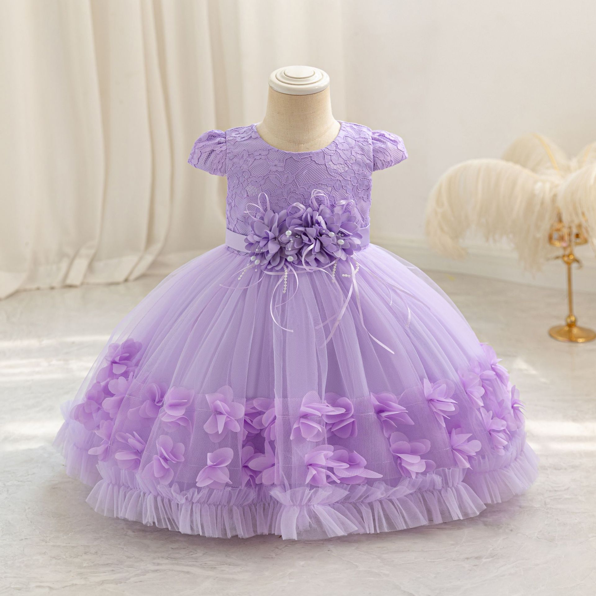 Vestidos de niña de alta calidad para cumpleaños, vestidos de noche, vestidos de princesa, vestidos de niña de las flores para el primer cumpleaños, existencias listas para envío transfronterizo, novedad de 2025