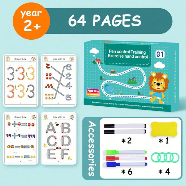 Pen Control Training Notebook for Kindergarten, Erasable Paper, Fun Children's Early Education Drawing Book, Basic Writing Practice Cards