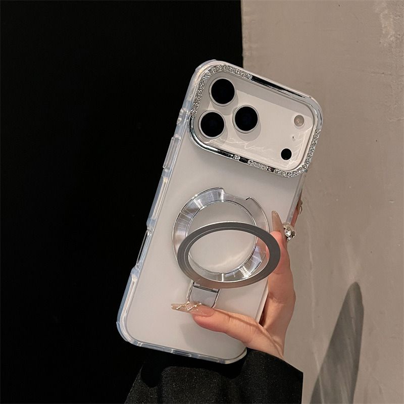 Carcasa de soporte de succión de borde redondo para iPhone17Promax esmerilado teléfono móvil manzana 16 Casas de gafas de diamante 15