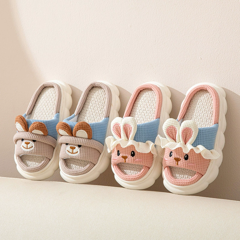 Детские детские милые мужские и женские с открытым носком, летние детские льняные тапочки, сандалии