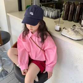女童衬衫纯色外搭儿童春秋季韩版休闲翻领衬衣小女孩长袖薄款外套