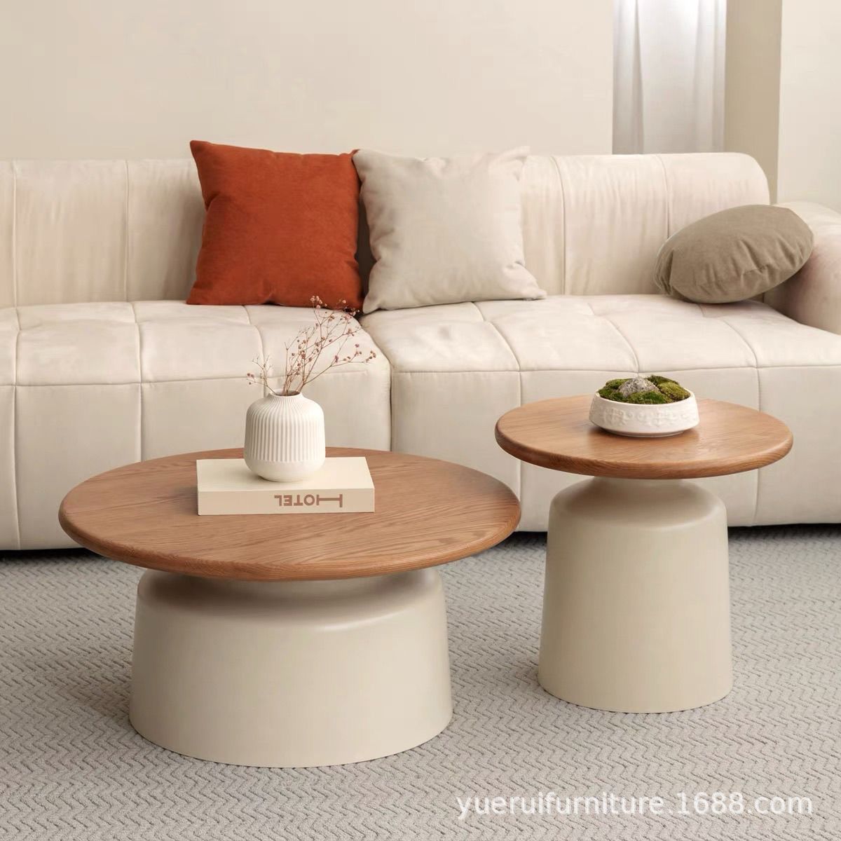 Cream Style Nordic Round Small Coffee Table for Living Room Small Apartment Simple B&B Martini Low-Legged Creative Coffee Table