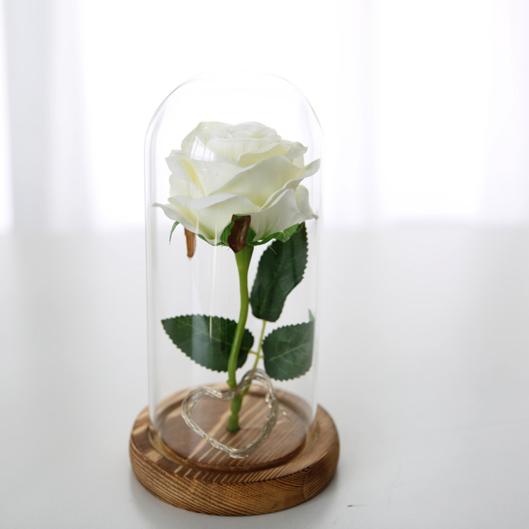 Flor eterna cubierta de vidrio simulación Rosa cubierta de vidrio soporte de regalo generación personalizada LED color quema Luz DE LA Secuencia