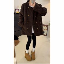 春夏新款双排扣加厚羊羔毛外套女宽松显瘦毛毛洋气上衣遮肉潮