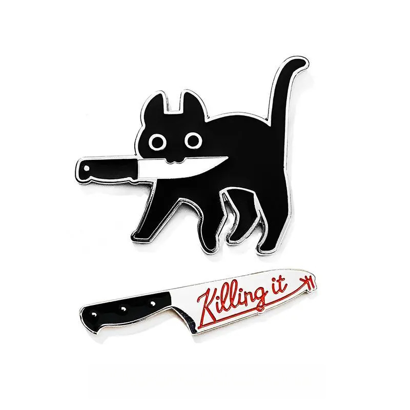 Spilla da uomo con gatto spadaccino nero, stile giapponese carino, trendy e cool per donne, distintivo unico per coppie su Instagram, coppia di spille da bavero_voghion.com
