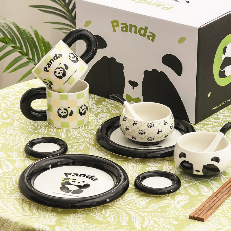 Panda Ceramic Dishes, Tableware, Water Cups, Mugs, Home Rice Bowls, Dinner Plates, Christmas Gift Tableware Set